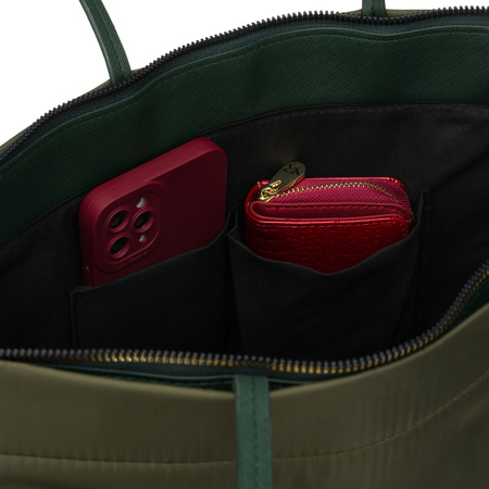 Grüne Damen-Shopper aus Nylon, ein Hauptfach mit abnehmbarem, verstellbarem Gürtel – Peterson