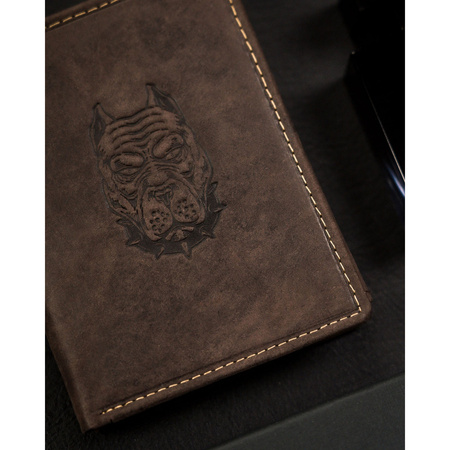 Herren Geldbörse aus braunem Leder mit geprägtem Hundekopf