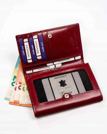 Mittlere, bequeme Damen Geldbörse aus Leder mit RFID – Rovicky