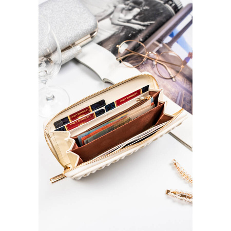 Große Damen Geldbörse aus Öko-Leder in Creme mit Faltenstruktur – Rovicky