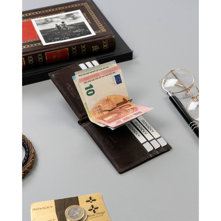 Herren-Geldbörse aus Leder in Braun mit RFID-System - Rovicky