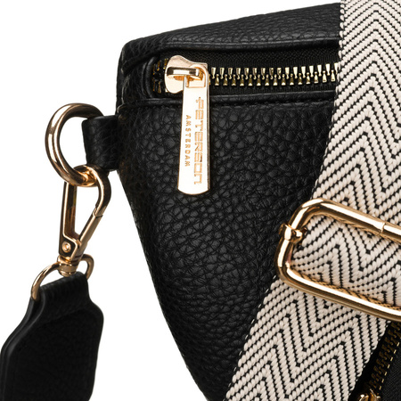 Städtische, schwarze Damen-Bauchtasche aus Öko-Leder, die an einem verstellbaren Gürtel hängt – Peterson