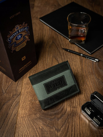 Herren Geldbörse quer mit Jeansdetails aus Nubukleder – Always Wild