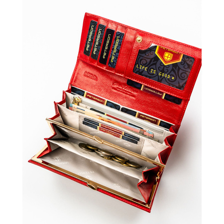 Rote Damen-Geldbörse aus Natur- und Öko-Leder mit Druckknopfverschluss – Peterson