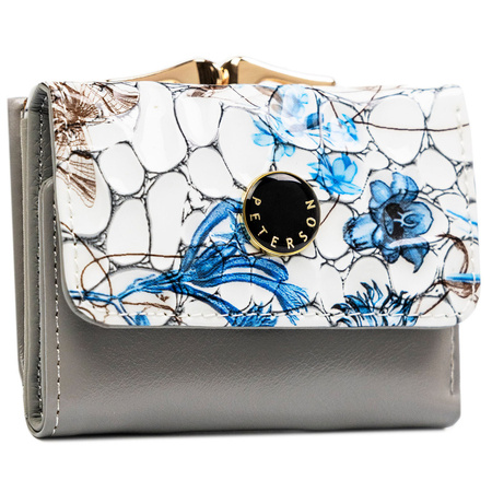 Kleine, blaue Damen Minigeldbörse aus Leder mit Blumenmuster – Peterson