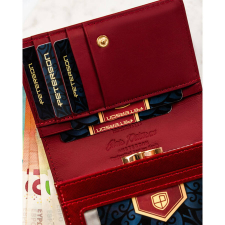 Damen-Geldbörse aus Leder, rot, mit Druckknopfverschluss – Peterson