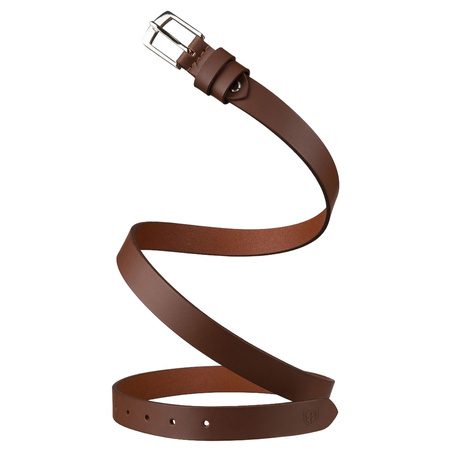 Schmaler Damen Gürtel aus Leder in Braun mit klassischer silberner Schnalle - Peterson