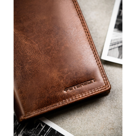 Vertikale Herren-Geldbörse aus Leder in Braun ohne äußeren Verschluss - Peterson