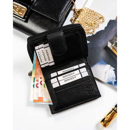Kleine Damen Geldbörse aus echtem Leder in Schwarz – Rovicky