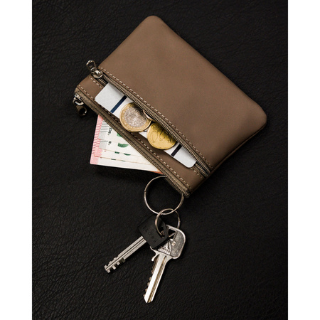 Beiges Schlüssel Etui aus Leder mit Reißverschluss