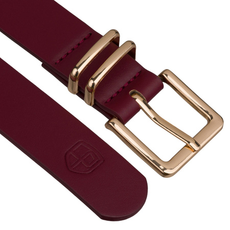 Damen-Gürtel aus Öko-Leder in einem schönen, burgunderroten Farbton mit goldener Schnalle - Peterson