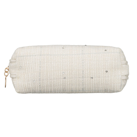 Beige Damen-Kosmetiktasche aus Synthetikmaterial mit dekorativen Pailletten – Rovicky