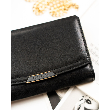Schwarze Damen-Geldbörse aus Öko-Leder mit Druckknopf- und Reißverschluss – Peterson