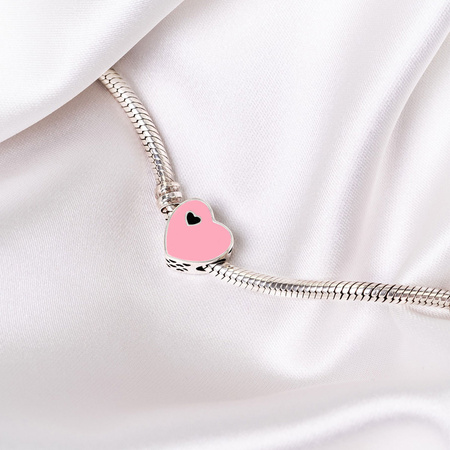 Silberner Charm Rosafarbenes Herz für Modulararmband – Peterson