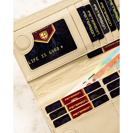 Damen Geldbörse aus Leder mit Magnetverschluss und Schlangenleder-Optik in Beige – Peterson