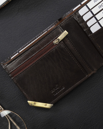 Herren Geldbörse Querformat mit goldenem Akzent aus Glattleder – Rovicky