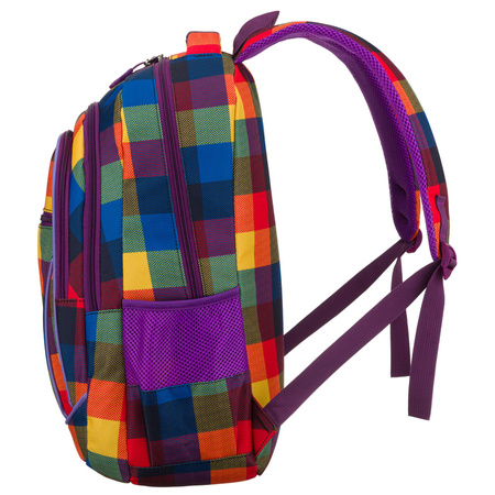 Schulrucksack mit Karomuster aus Polyester, anpassbaren Schultergurten - Peterson