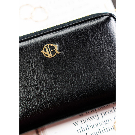 Große Damen-Geldbörse aus Öko-Leder in Schwarz mit Reißverschluss - Rovicky