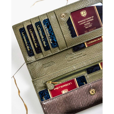 Lackierte Damen Geldbörse in Grau mit Reißverschlussfach – Peterson