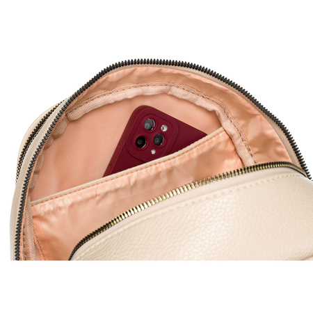 Bequemer beiger Rucksack mit goldenen Reißverschlüssen – Rovicky