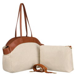 Große Damen Tasche aus Echtleder und Polyamidfaser in Beige-Braun – Peterson