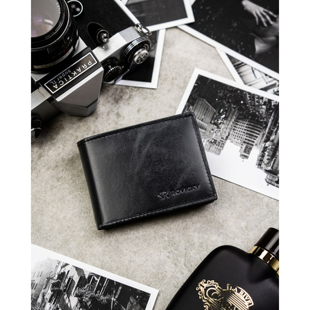 Herren-Geldbörse aus Leder in Schwarz ohne äußeren Verschluss – Rovicky