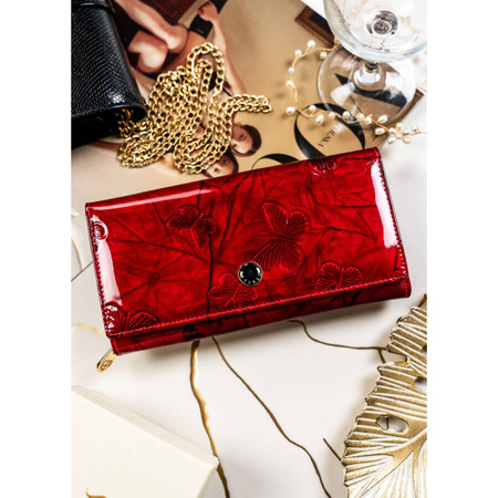 Extra geräumige Damen Geldbörse aus lackiertem Leder mit Schmetterlingen – Peterson