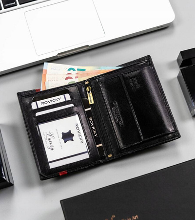 Große Herren Geldbörse aus Leder mit RFID-System ohne Außenverschluss – Rovicky