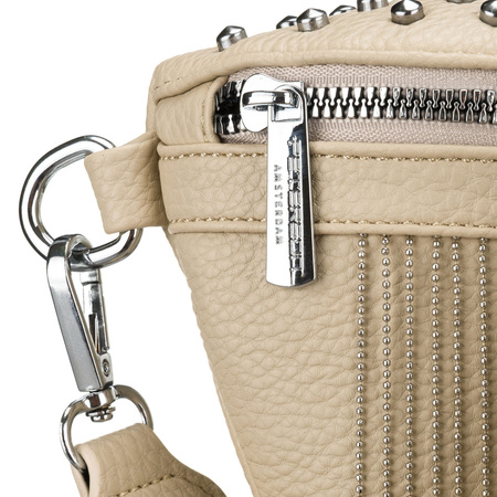 Beige Damen-Gürteltasche aus Öko-Leder, verziert mit Nieten – Peterson