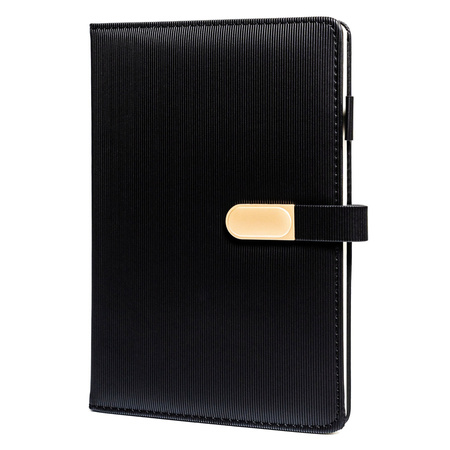 Geschenkset: Schwarzes, elegantes A5-Linien-Notizbuch mit schwarzem Kugelschreiber – Peterson