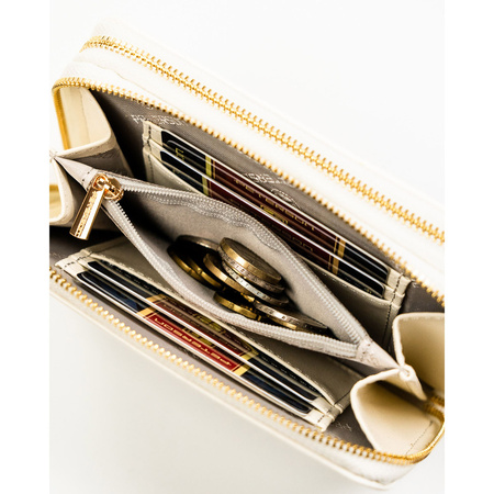 Damen-Geldbörse im Federmäppchen-Stil aus Öko-Leder in Weiß, ausgestattet mit einem RFID-System - Peterson