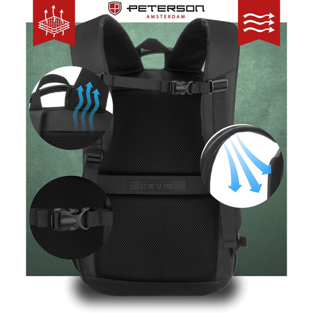 Großer Reise-Rucksack in Schwarz mit Laptopfach, mit Reißverschluss geschlossen - Peterson