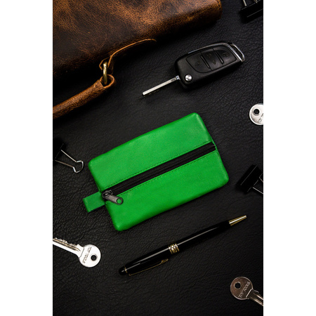 Kleines dunkelgrünes Leder Schlüsseletui mit Reißverschluss vorne
