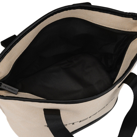 Beige-schwarze Kosmetiktasche aus synthetischem Gewebe, ausgestattet mit Griffen, mit Reißverschluss zu schließen - Peterson