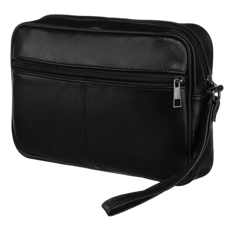 Herren Gürteltasche aus Leder in Schwarz mit Fächern & Handgriff – Rovicky