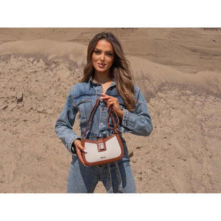 Damen Umhängetasche in Beige-Braun aus Echtleder und Polyamid-Canvas – Peterson