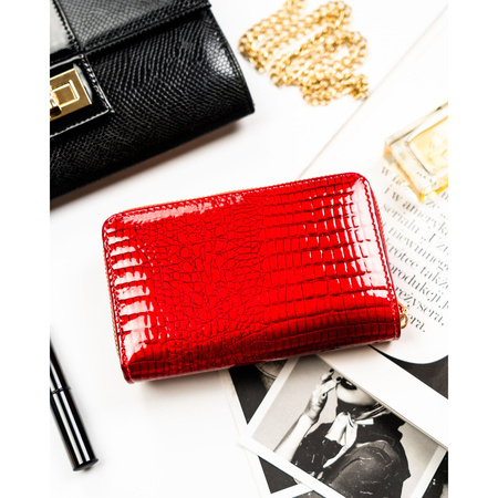 Große, rote Damen-Geldbörse aus Öko-Leder mit Krokodilhautmuster-Prägung - Peterson