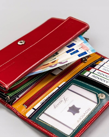 Große Damen Geldbörse aus Leder mit Druckknopf – Rovicky