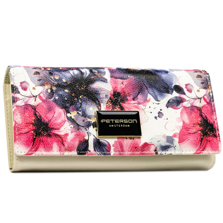 Große Damen-Geldbörse mit Blumenmuster aus Natur- und Öko-Leder mit RFID-System - Peterson