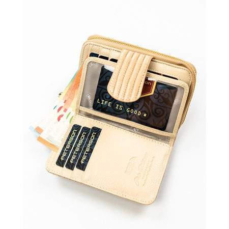 Herren-Geldbörse mit dekorativem Geflecht in Beige, aus Natur- und Öko-Leder gefertigt - Peterson