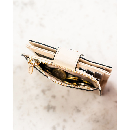 Beige Damen-Geldbörse aus Öko-Leder mit Druckknopf- und Reißverschlussverschluss - Rovicky