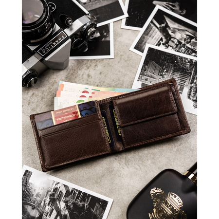 Braune Herren-Geldbörse aus Naturleder mit RFID-System ausgestattet – Peterson