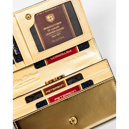 Klassische Damen Geldbörse aus echtem Leder in Schwarz-Gold in Geschenkbox – Peterson