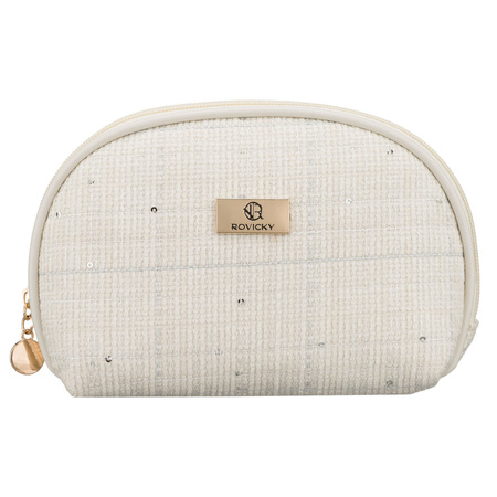 Beige Damen-Kosmetiktasche aus Synthetikmaterial mit dekorativen Pailletten – Rovicky