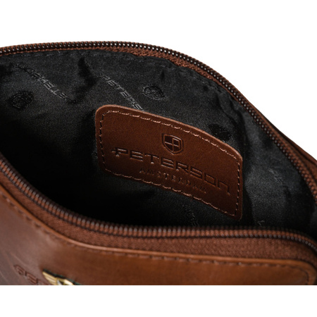 Braune Herren-Umhängetasche aus Echtleder, einkammerig und mit Reißverschluss – Peterson