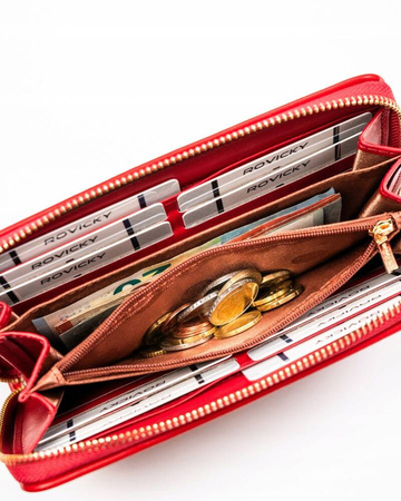 Rote Damen Geldbörse aus Öko-Leder mit gestepptem Element – Rovicky