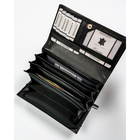 Schwarze Damen Geldbörse aus Leder passend für Fahrzeugschein – Rovicky