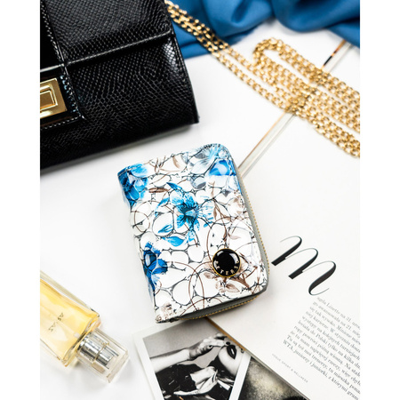 Praktische Damen Geldbörse aus blauem Echtleder mit RFID, Druckknopf und Reißverschluss – Peterson