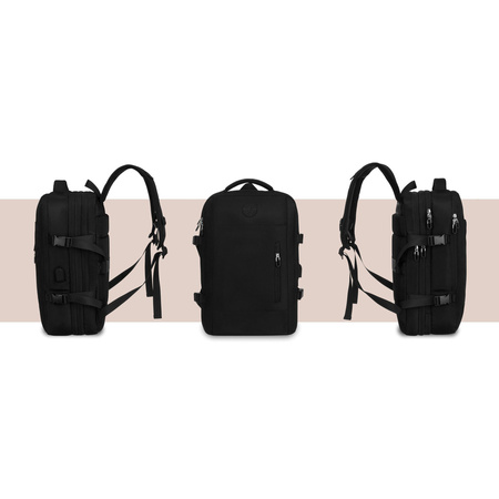 Schwarzer Reise-Rucksack, ideal als Handgepäck für das Flugzeug - Peterson