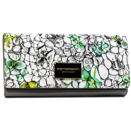 Horizontale Damen Geldbörse aus Echtleder mit Blumenmuster und Druckknopf – Peterson